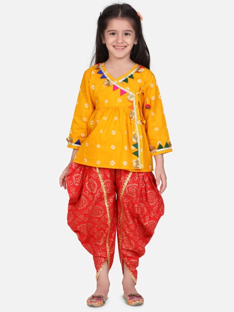 

BownBee Girls Yellow & Orange Printed Kurti with Dhoti Pants