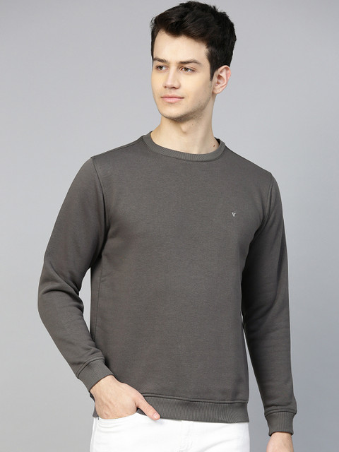 

Van Heusen Men Charcoal Grey Solid Sweatshirt