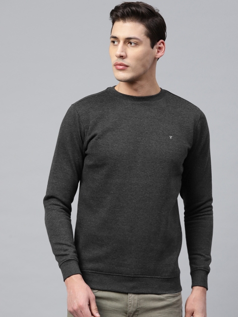 

Van Heusen Men Charcoal Grey Solid Sweatshirt