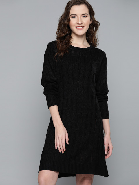 

Mast & Harbour Women Black Open Cable Knit Jumper Dress