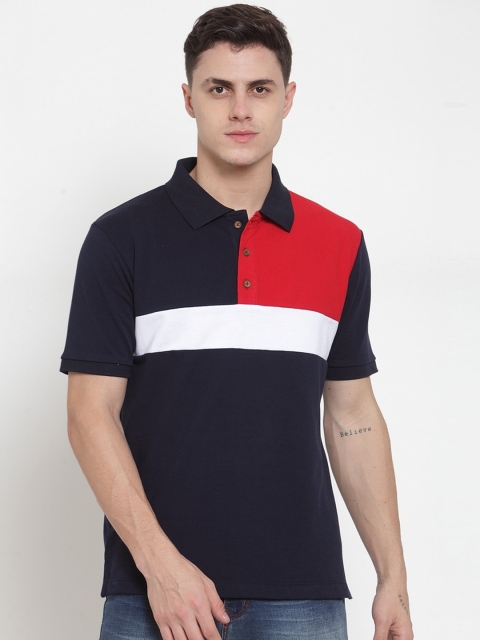 

Kalt Men Black & White Colourblocked Polo Collar T-shirt