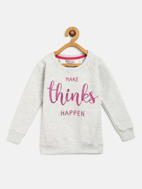 

Eteenz Girls Grey Melange & Pink Printed Sweatshirt