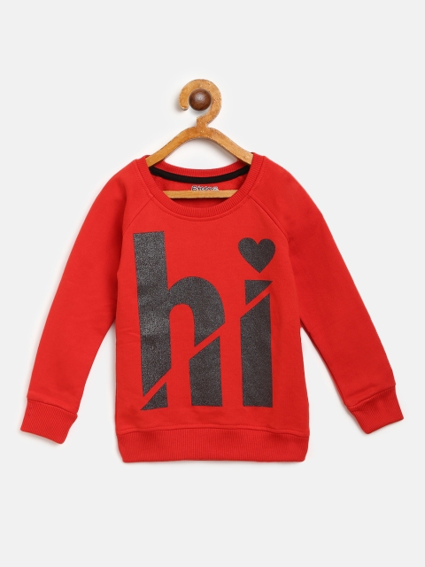 

Eteenz Girls Red & Charcoal Grey Typography Printed Sweatshirt