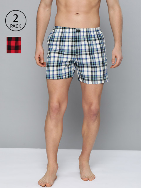 

Mast & Harbour Men Pack of 2 Checked Pure Cotton Boxers MNH-BOX-2PP--ND-003, White