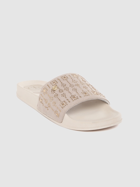

Carlton London Women Beige & Gold-Toned Embellished Open Toe Flats