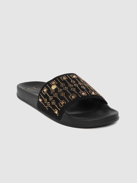 

Carlton London Women Black & Gold-Toned Embellished Open Toe Flats
