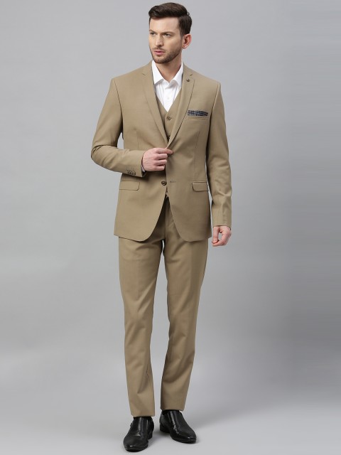 

Theme Men Beige Solid Slim Fit Single-Breasted Formal Three-Piece Suit