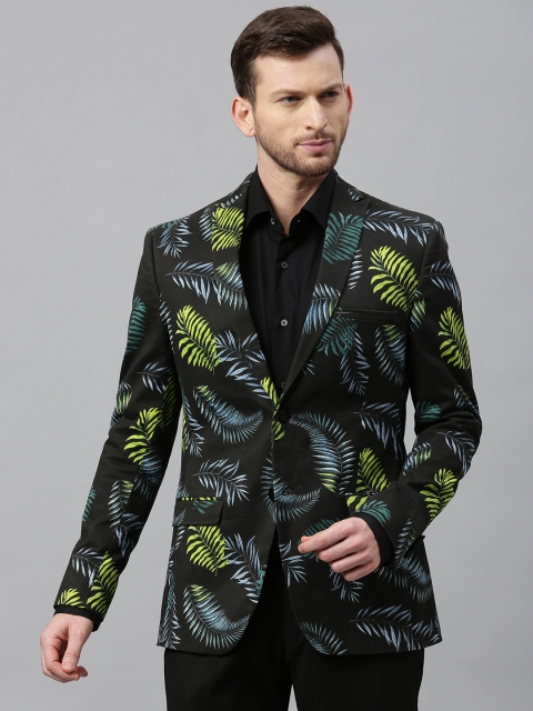 

Theme Men Black & Green Slim Fit Tropical Printed Single-Breasted Casual Blazer