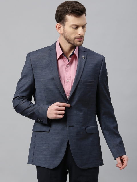 

Theme Men Navy Blue Solid Slim-Fit Single-Breasted Formal Blazer