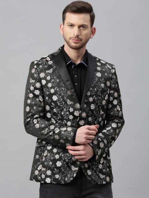 

Theme Men Black Fitted Printed Single-Breasted Casual Blazer