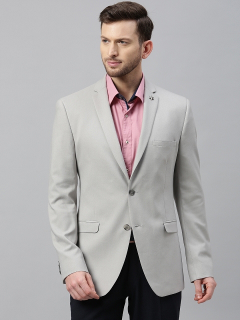 

Theme Men Grey Fitted Solid Single-Breasted Casual Blazer