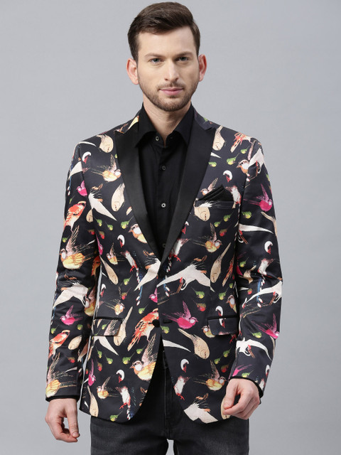 

Theme Men Black & Beige Printed Fitted Single-Breasted Smart Casual Blazer