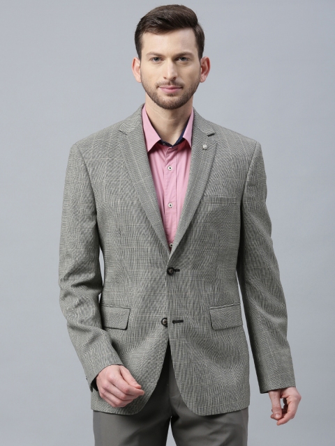 

Theme Men Grey Self-Checked Slim Fit Single-Breasted Formal Blazer