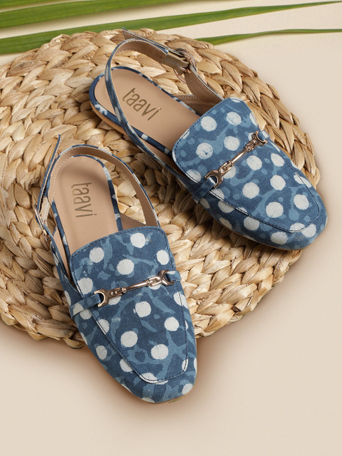 

Taavi Women Blue Printed Mules with Embellished Detail