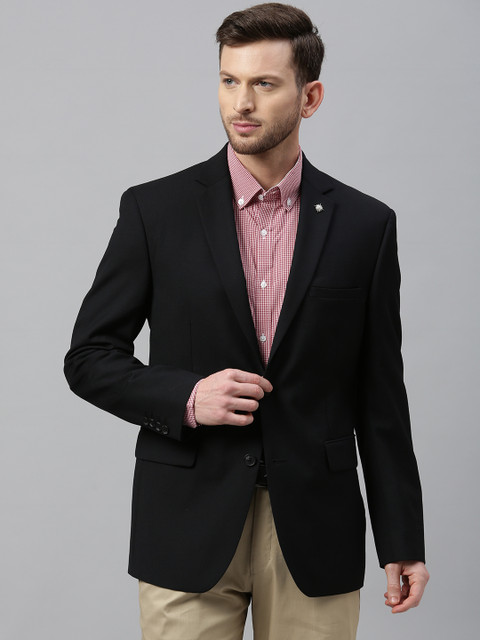

Theme Men Black Solid Slim Fit Single-Breasted Formal Blazer