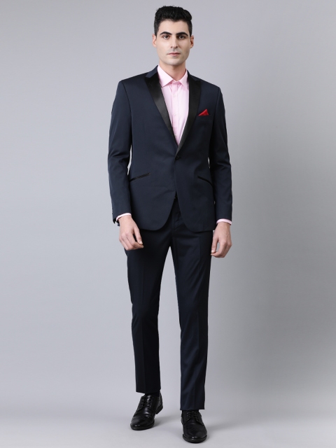 

SUITLTD Men Navy Blue Solid Slim Fit Tuxedo Formal Suit