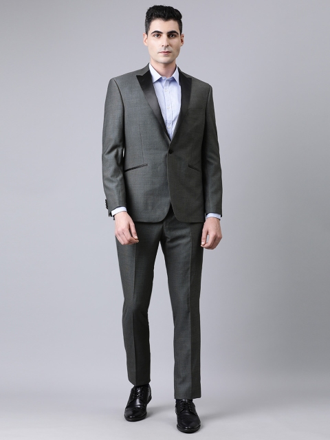 

SUITLTD Men Charcoal Grey Solid Regular Fit Tuxedo Formal Woolen Suit