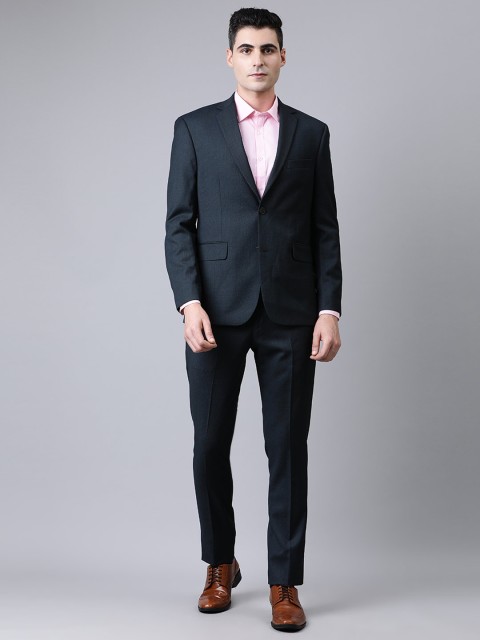 

SUITLTD Men Navy Blue Self-Design Regular Fit Single-Breasted Formal Suit