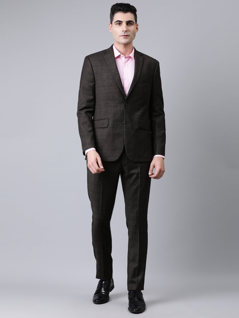 

SUITLTD Men Brown & Black Checked Regular Fit Single-Breasted Formal Suit