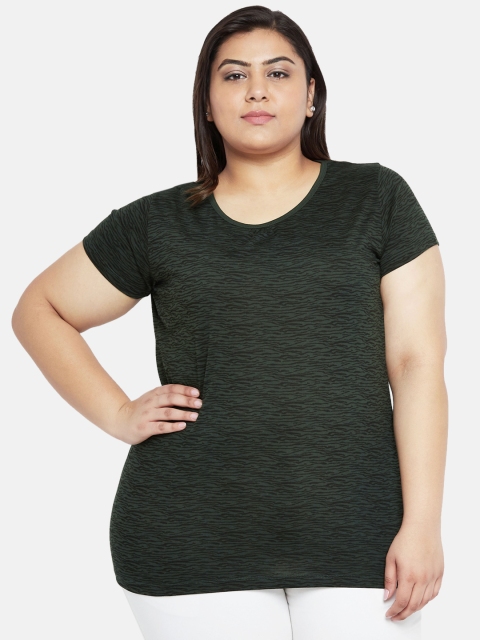

aLL Women Green & Black Animal Printed Round Neck T-shirt