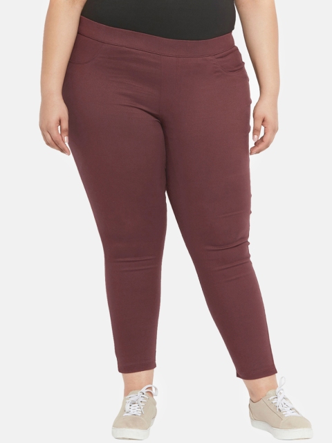 

aLL Women Maroon Solid Regular Fit Treggings