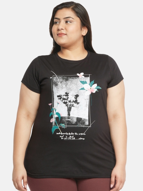 

aLL Women Black Printed Round Neck T-shirt