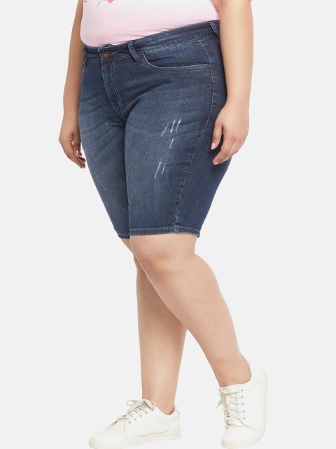 

aLL Plus Size Women Blue Washed Mildly Distressed Regular Fit Denim Shorts