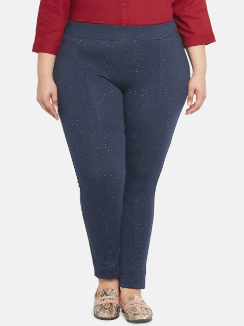 

aLL Women Navy Blue & White Printed Treggings