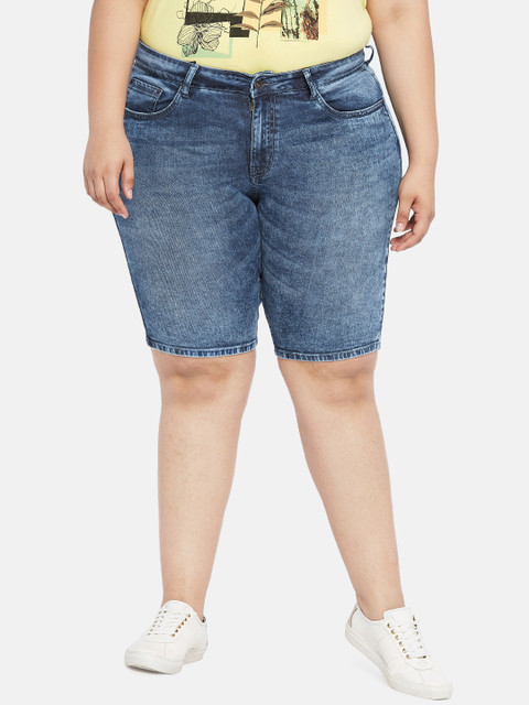 

aLL Plus Size Women Blue Washed Regular Fit Denim Shorts
