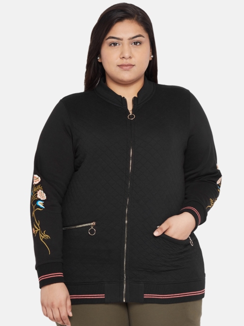 

aLL Plus Size Women Black Solid Sweatshirt with Embroidery