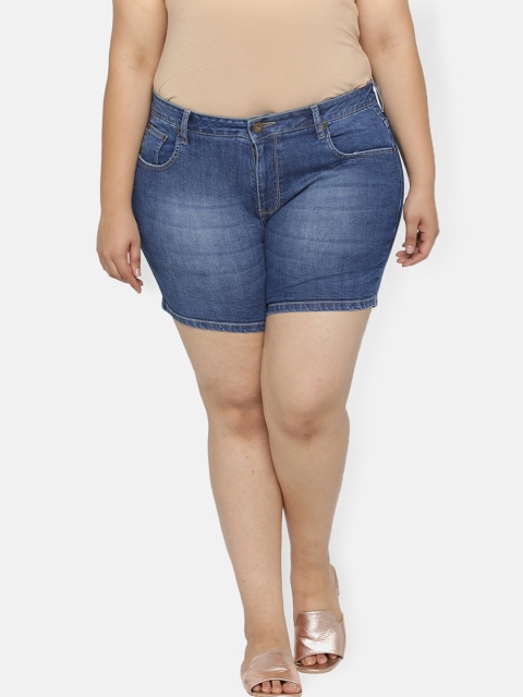 

aLL Plus Size Women Blue Washed Regular Fit Denim Shorts