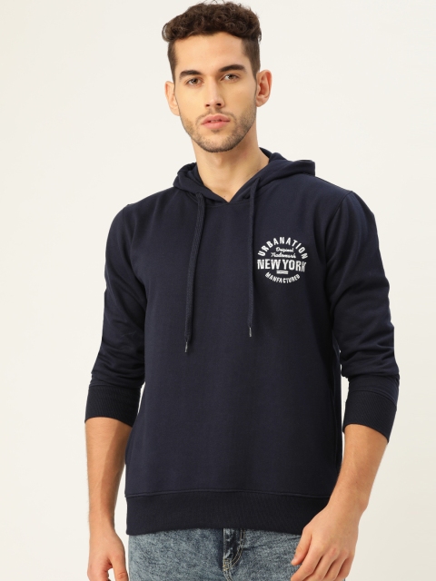 

PORTBLAIR Men Navy Blue Solid Hooded Sweatshirt