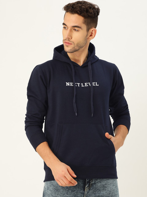 

PORTBLAIR Men Navy Blue Solid Hooded Sweatshirt