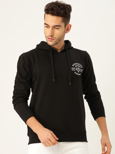 

PORTBLAIR Men Black Solid Hooded Sweatshirt