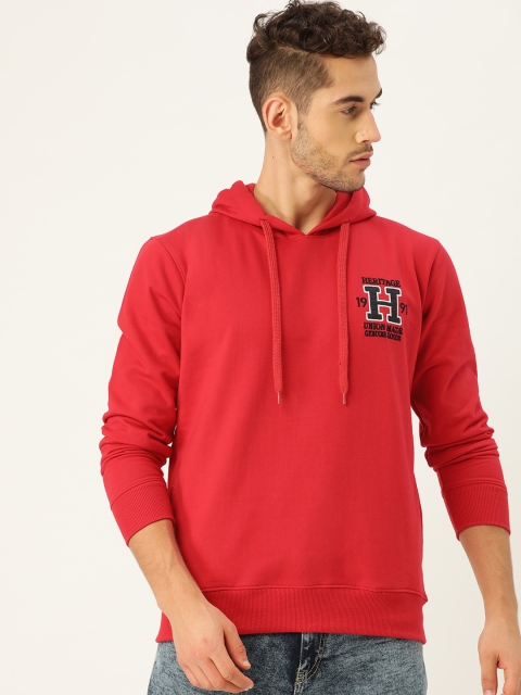 

PORTBLAIR Men Red Solid Hooded Sweatshirt