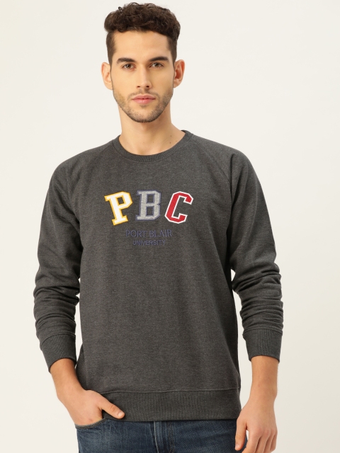 

PORTBLAIR Men Charcoal Grey Applique Design Sweatshirt