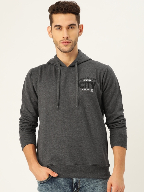 

PORTBLAIR Men Charcoal Grey Solid Hooded Sweatshirt