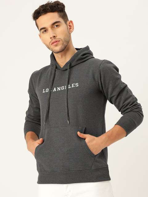 

PORTBLAIR Men Charcoal Grey Solid Hooded Sweatshirt