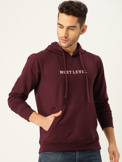 

PORTBLAIR Men Burgundy Solid Hooded Sweatshirt