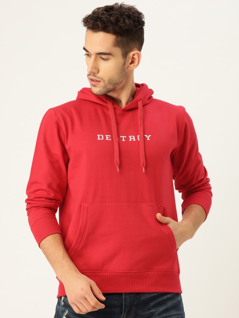

PORTBLAIR Men Red Solid Hooded Sweatshirt