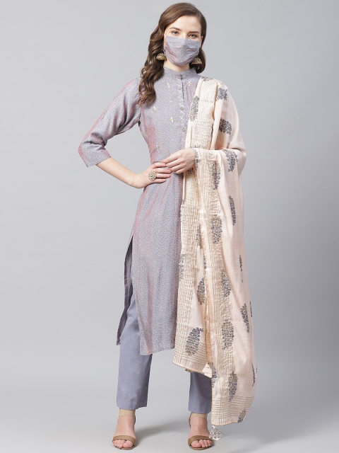 

Readiprint Fashions Blue & Peach-Coloured Unstitched Dress Material With Dupatta & Mask