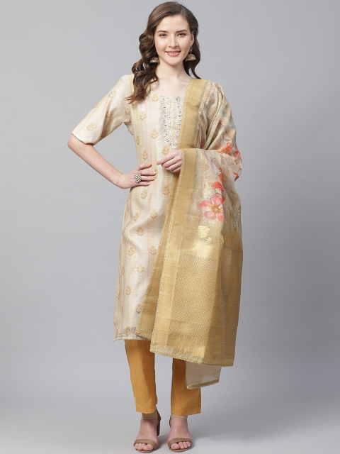 

Readiprint Fashions Beige & Mustard Yellow Printed Unstitched Dress Material
