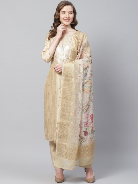 

Readiprint Fashions Beige & Golden Embroidered Unstitched Dress Material