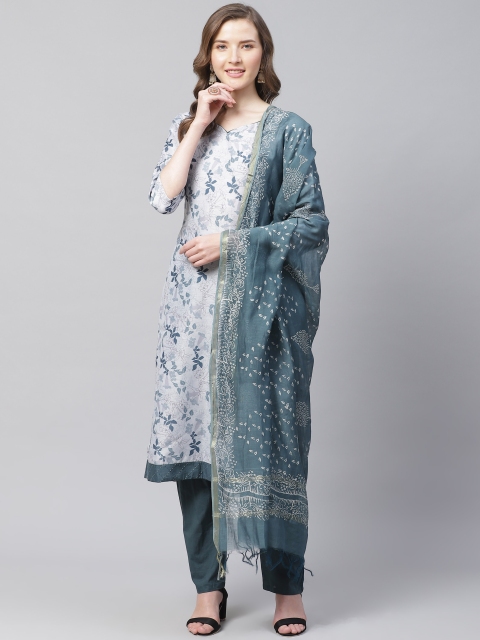 

Readiprint Fashions Grey & Teal Blue Printed Unstitched Dress Material