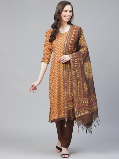 

Readiprint Fashions Mustard Yellow & Brown Chevron Print Unstitched Dress Material