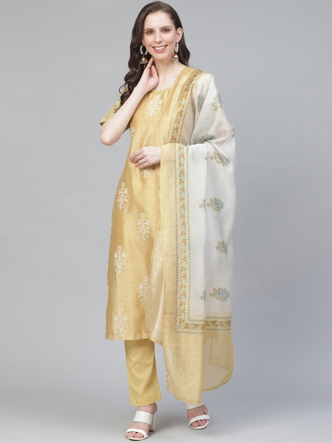 

Readiprint Fashions Mustard Yellow & Off-White Embroidered Unstitched Dress Material