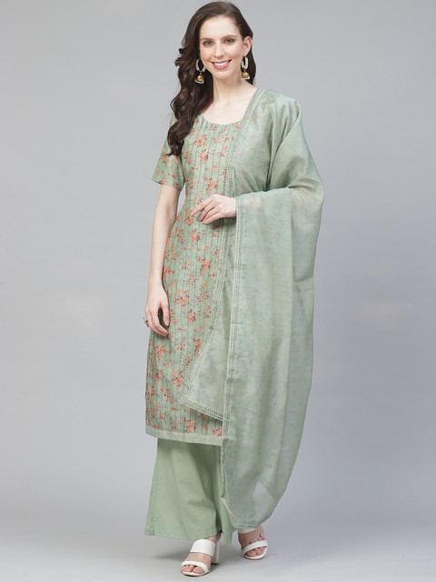 

Readiprint Fashions Green & Peach-Coloured Printed Unstitched Dress Material