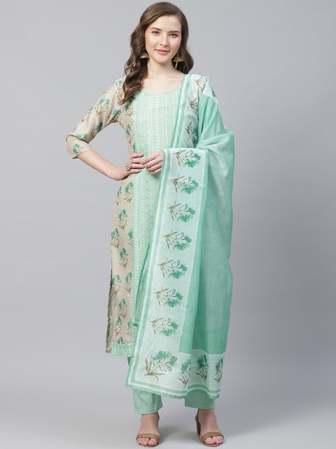 

Readiprint Fashions Beige & Sea Green Printed Unstitched Dress Material