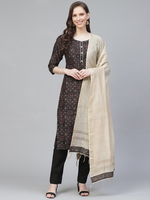 

Readiprint Fashions Black & Maroon Printed Unstitched Dress Material