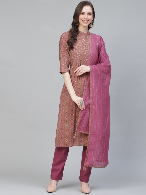 

Readiprint Fashions Brown & Pink Unstitched Dress Material
